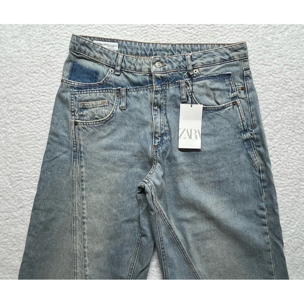 Zara TRF Jeans Womens 10 Double Waistband Wide Leg Baggy Slouchy Raw Grunge Y2K